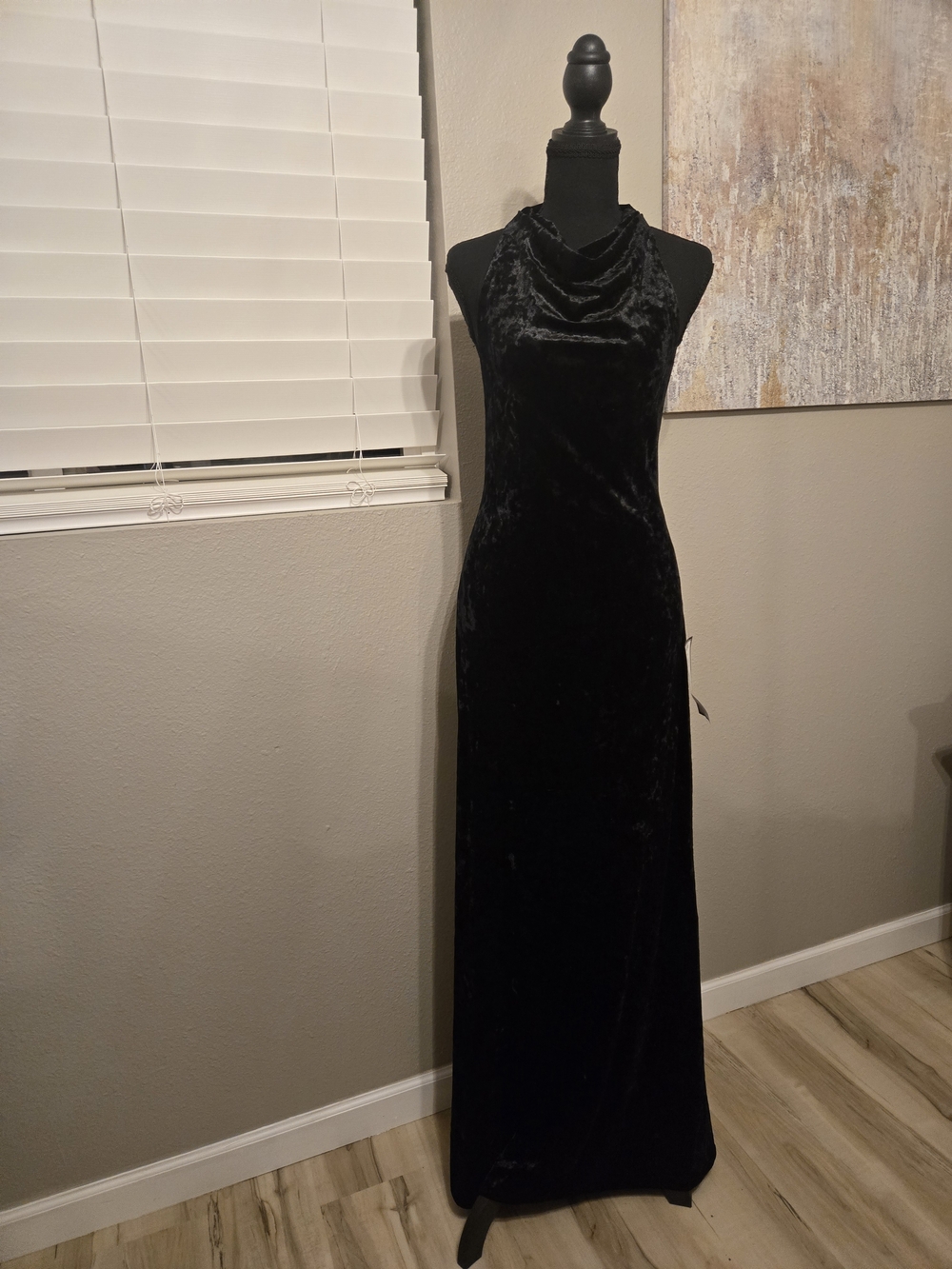 Betsy & Adam Black Velvet Cowl Halter Neck Maxi Dress